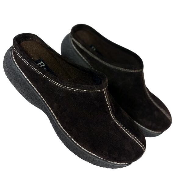NWOT! BASS! ESPRESSO BROWN GENUINE LEATHER CREAM STITCHED CLOGS, MULES! SZ 7.5M - Picture 1 of 10